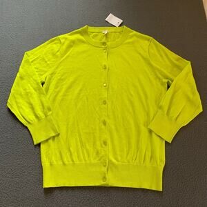 NWT J Crew Factory Neon Yellow Green Cardigan Lightweight Large Statement